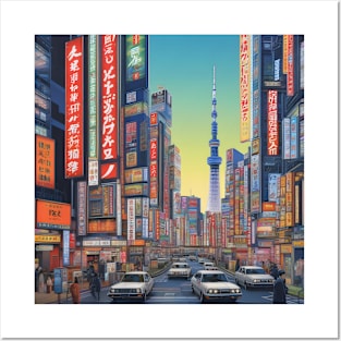 Vintage retro Japanese city Posters and Art